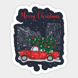 Christmas tree and gifts in a red car! - Happy Christmas and a happy new year! - Available in stickers, clothing, etc Sticker